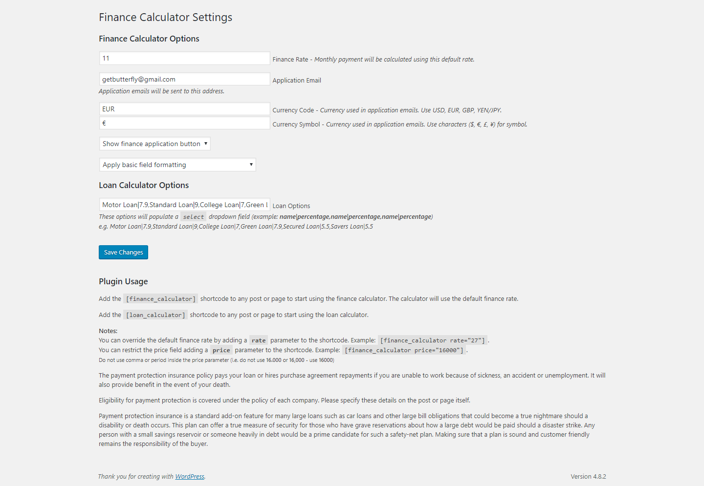 Plugin settings