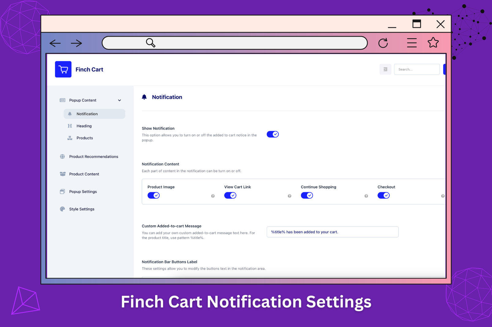 Finch Cart Product Recommendations - Recommendation Settings.