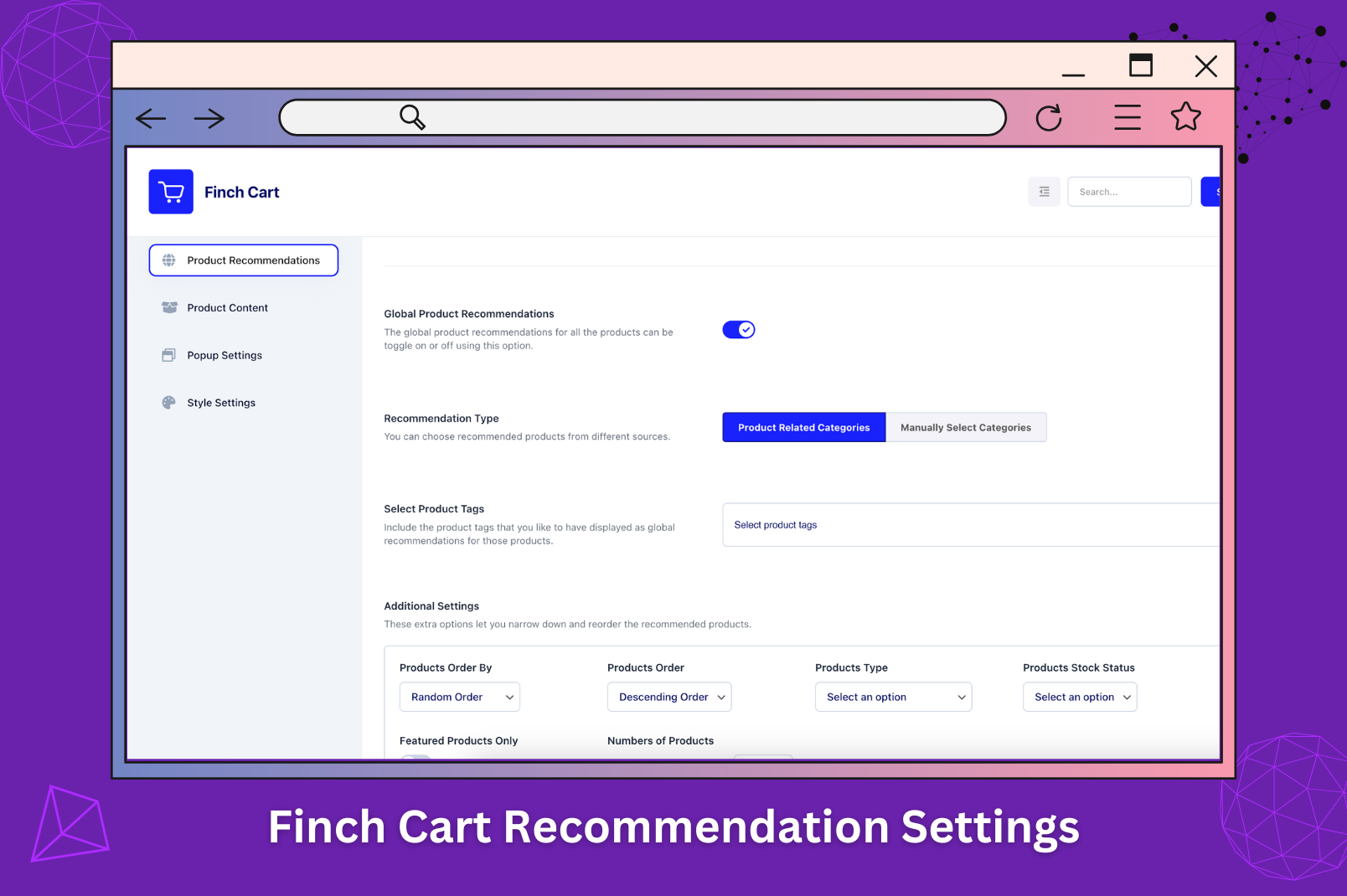 Finch Cart Product Recommendations - Product Specific Settings.