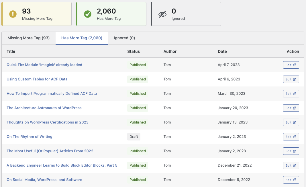 Has More Tag tab showing compliant posts