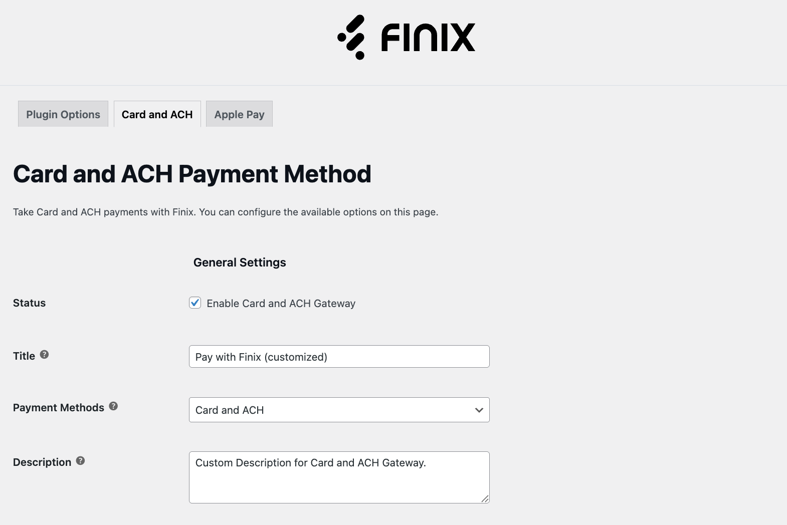 Card & ACH payment method settings