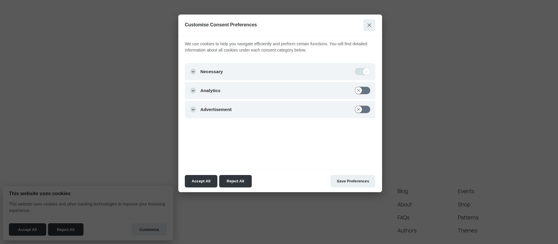 Example of cookie consent dialog