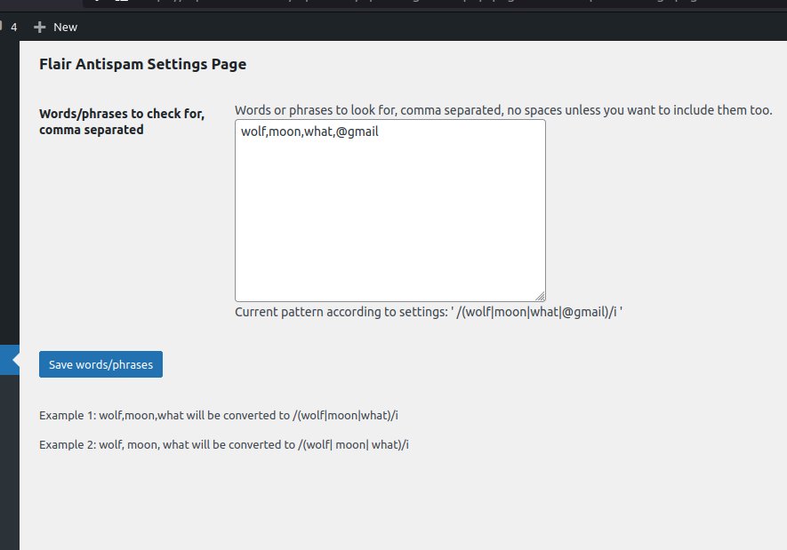 Configuration form example view.