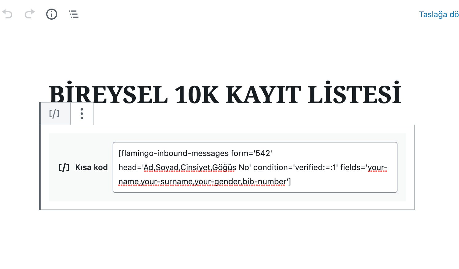 Shortcode on page editing