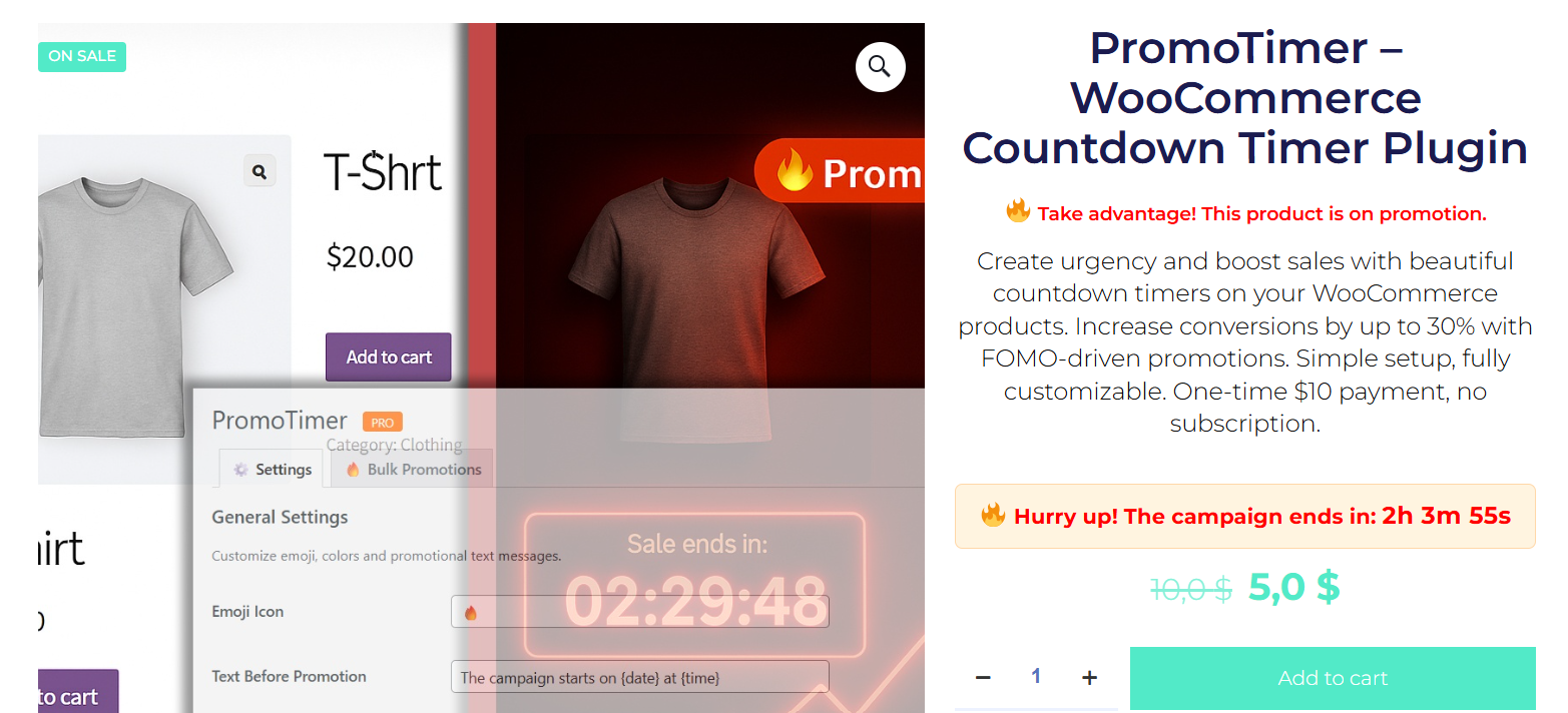 Frontend product page — countdown timer with Promo badge in action