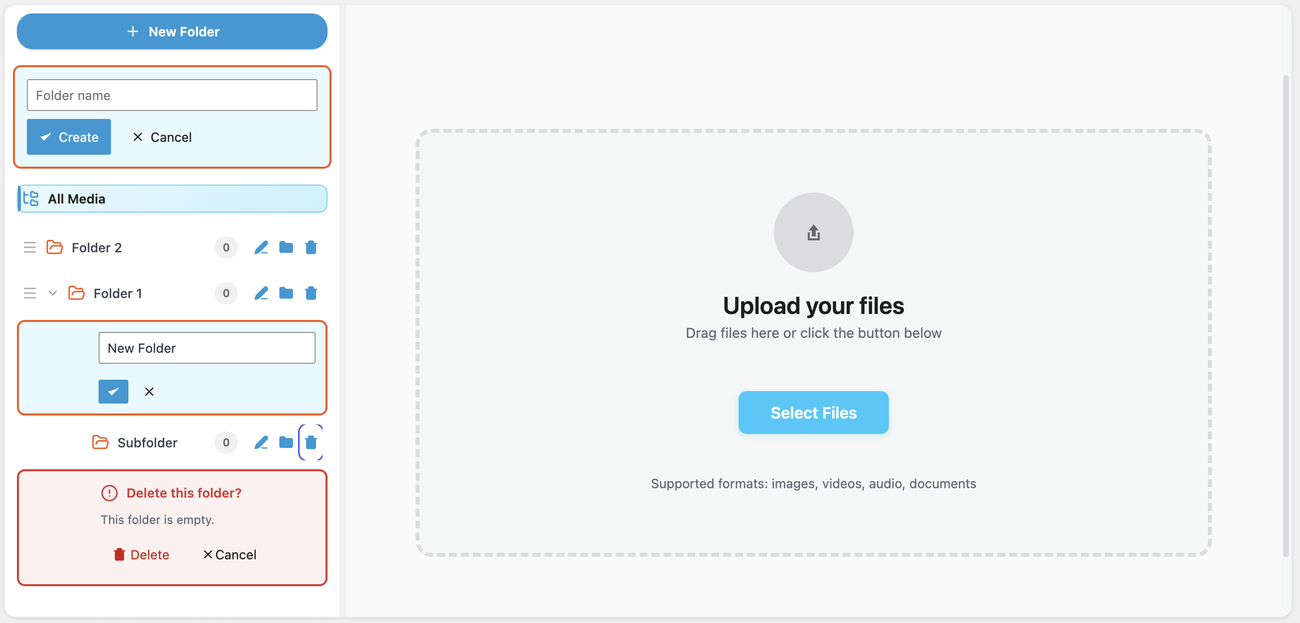 Organizing media files using virtual folders