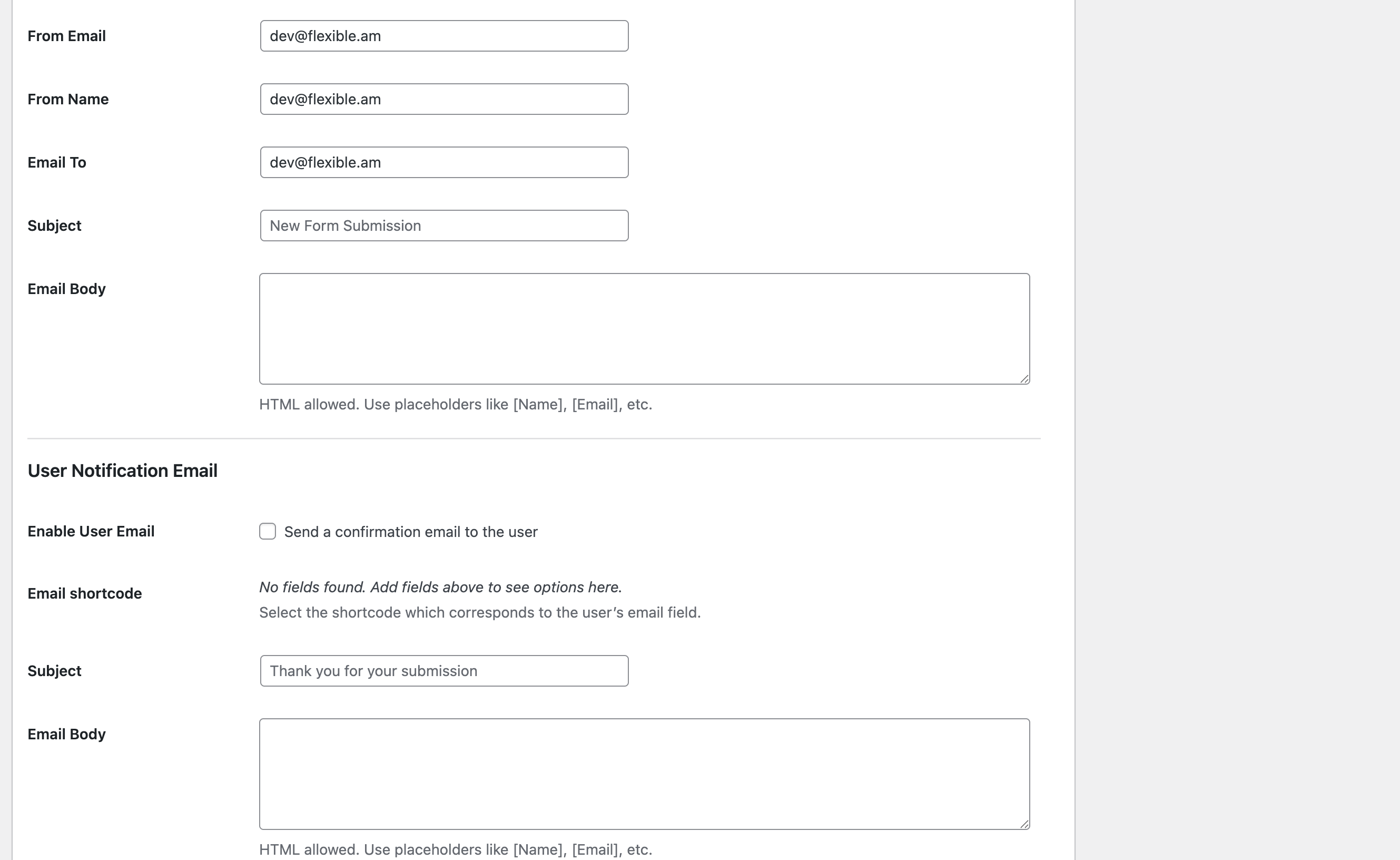 Submissions list – View and manage form submissions in the admin.