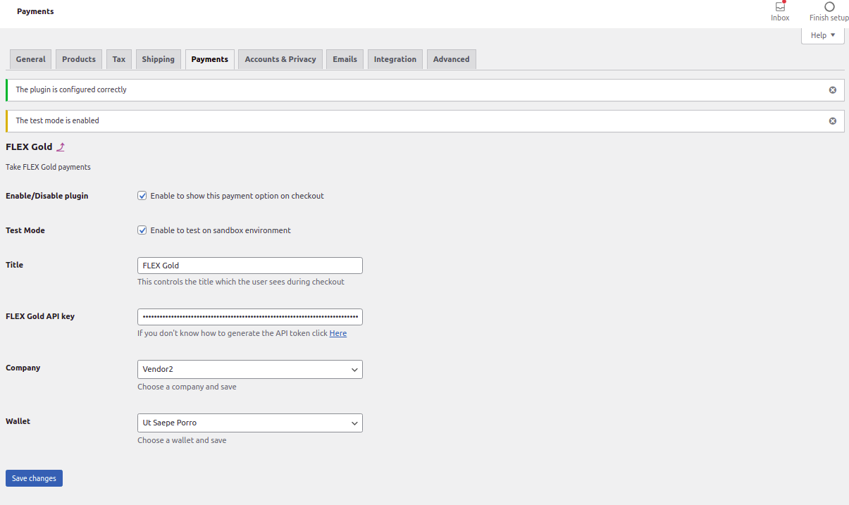 The settings panel used to configure the plugin.