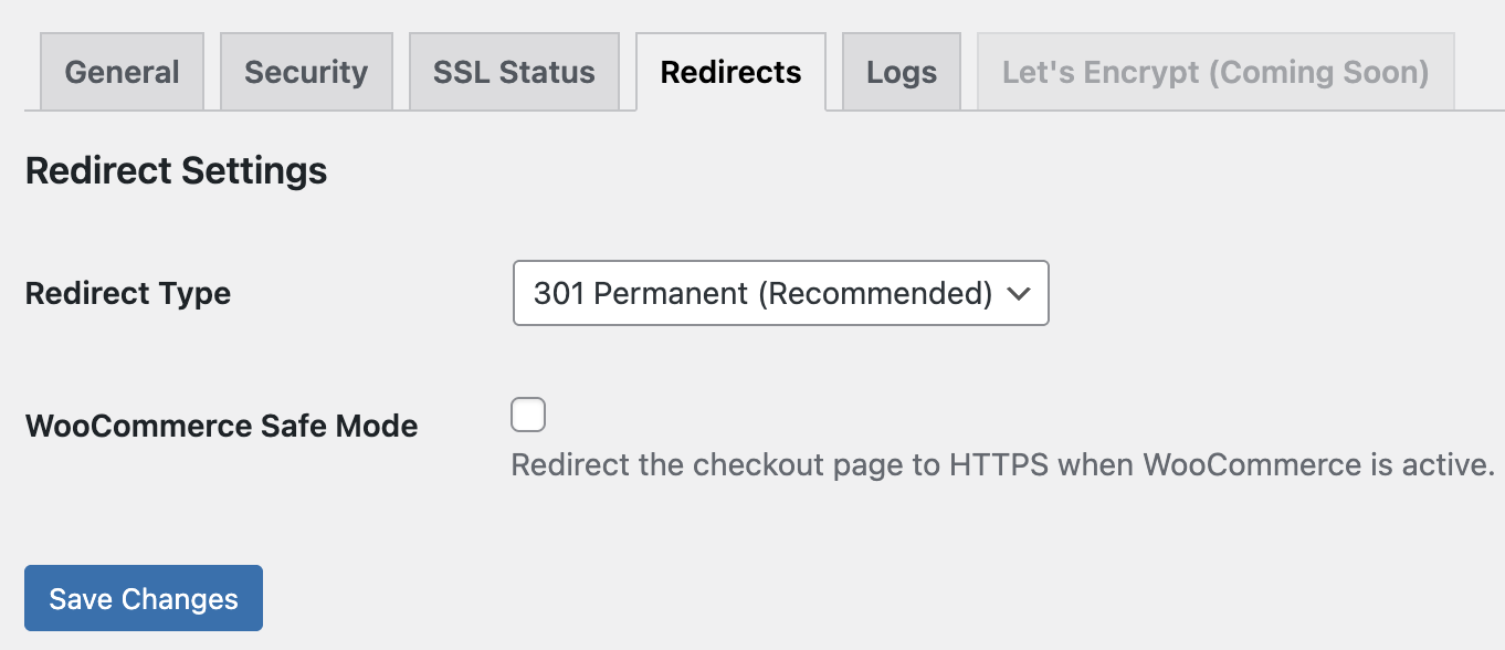 **Let's Encrypt (Coming Soon)** – Placeholder screen for upcoming functionality.