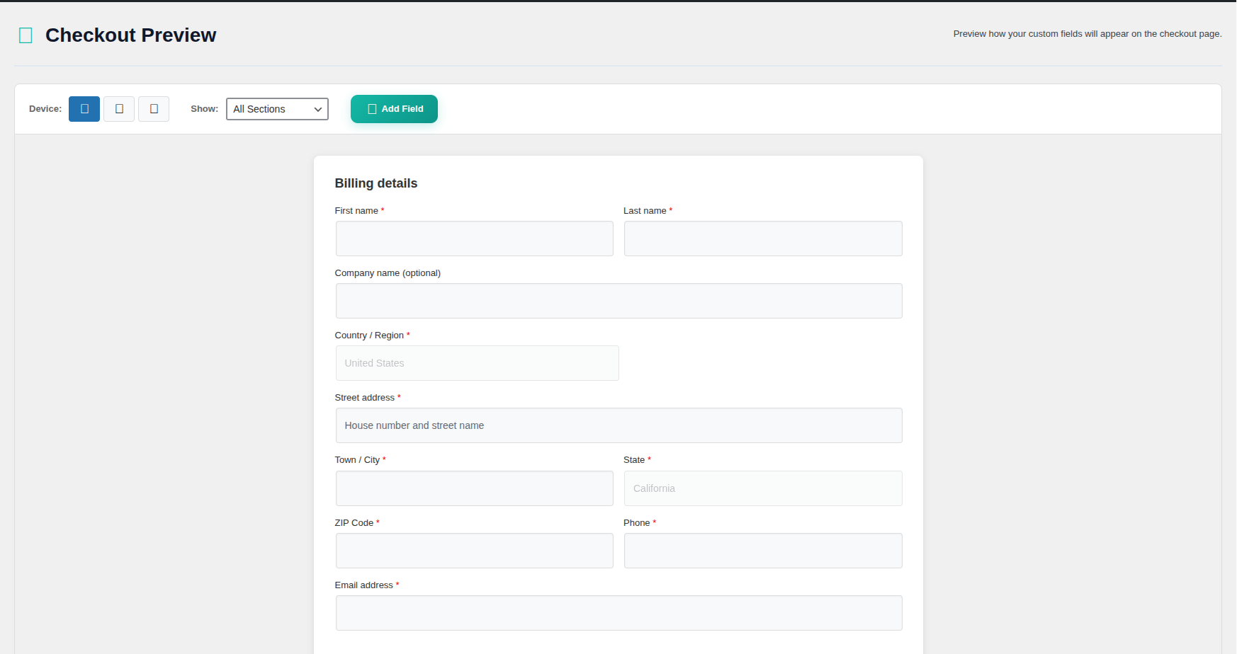 Custom fields — add your own fields to the checkout form