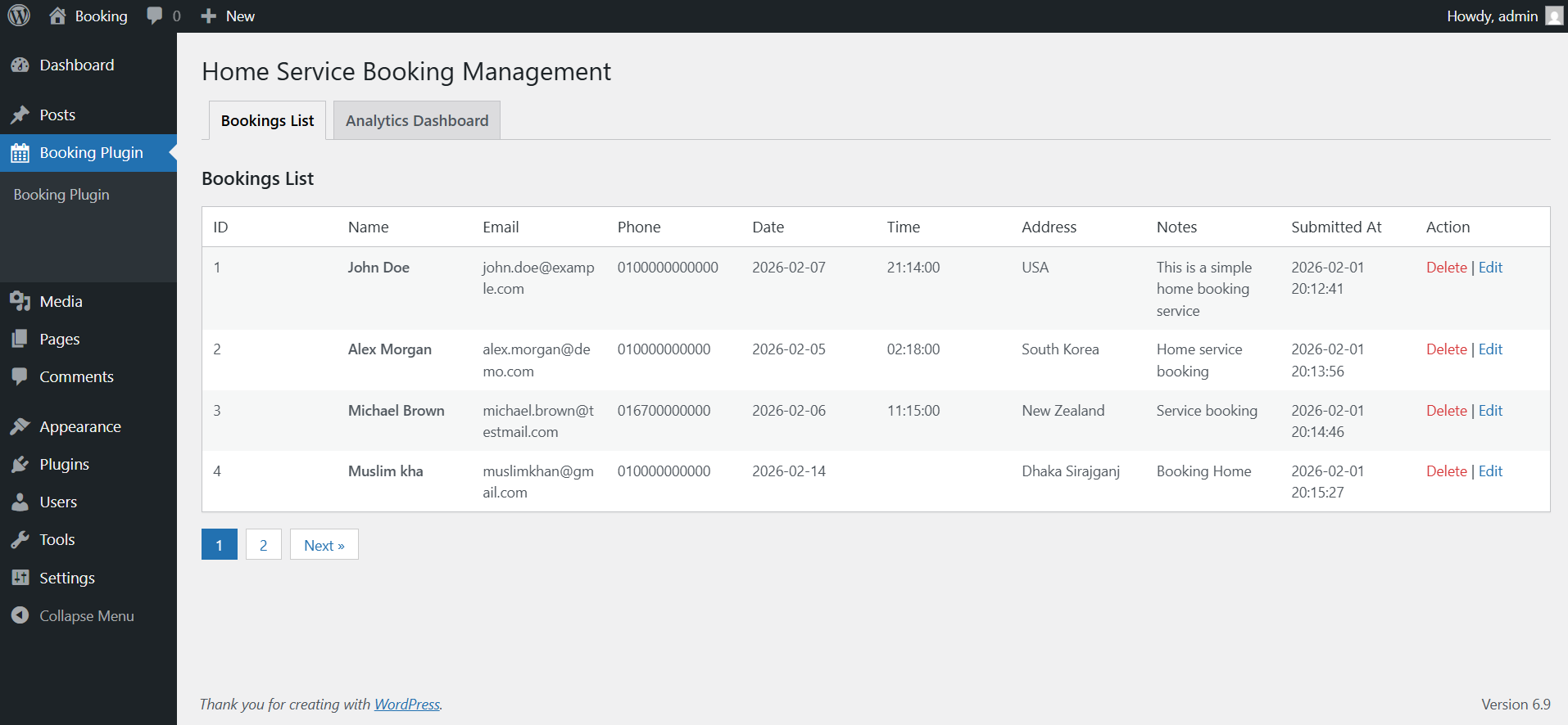 screenshot-1.png - Booking List: A clean, striped table layout for easy management of entries.