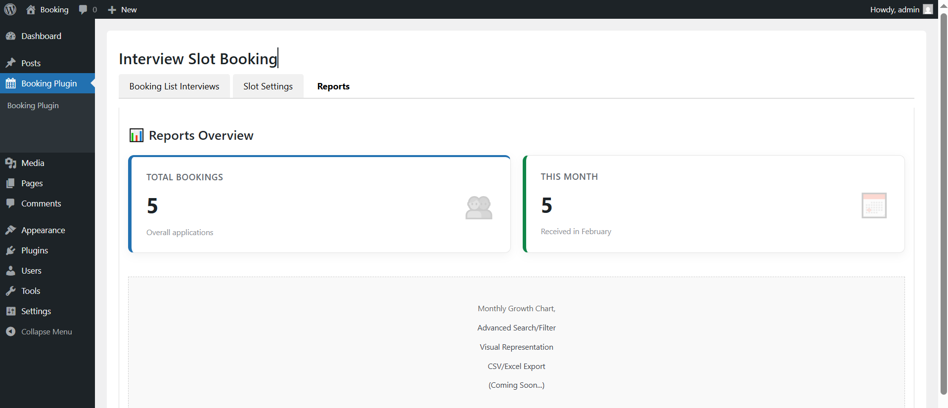 screenshot-5.png - Interview Slot Booking Reports: Displays total bookings, monthly bookings, and detailed reports.