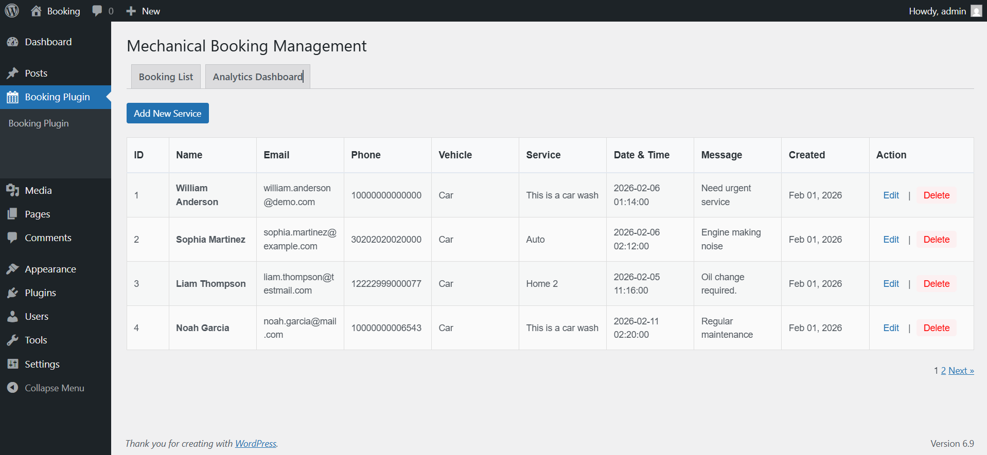 screenshot-6.png - Mechanical Booking Management Booking List: Manage mechanical service bookings efficiently in a clean table layout.