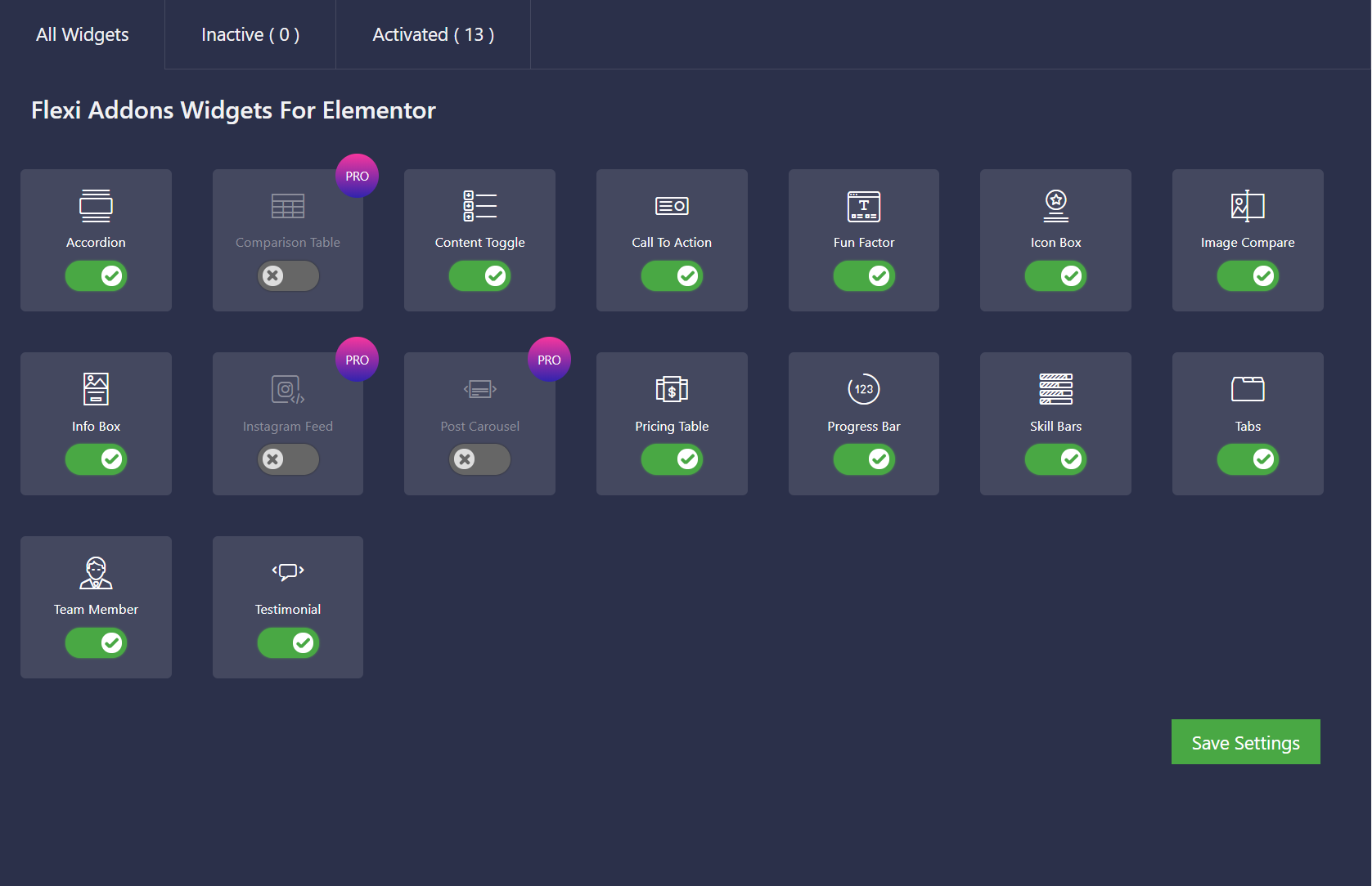 FlexiAddons Dashboard Settings