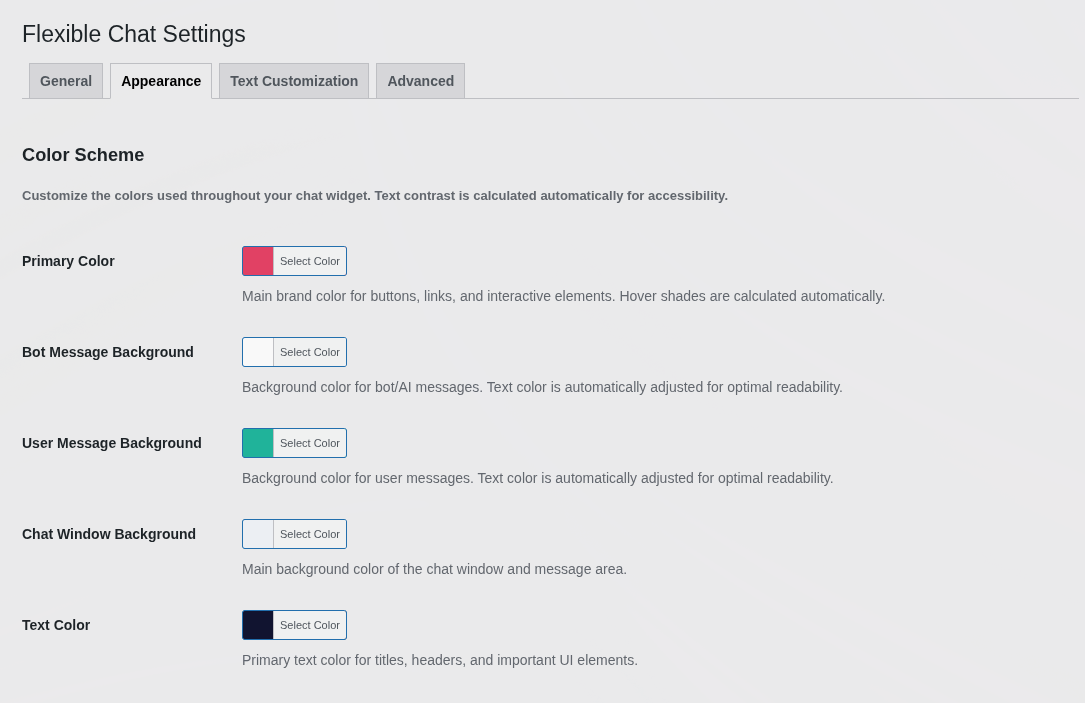 Text Customization – Set your chat title, placeholder, and initial bot welcome messages.