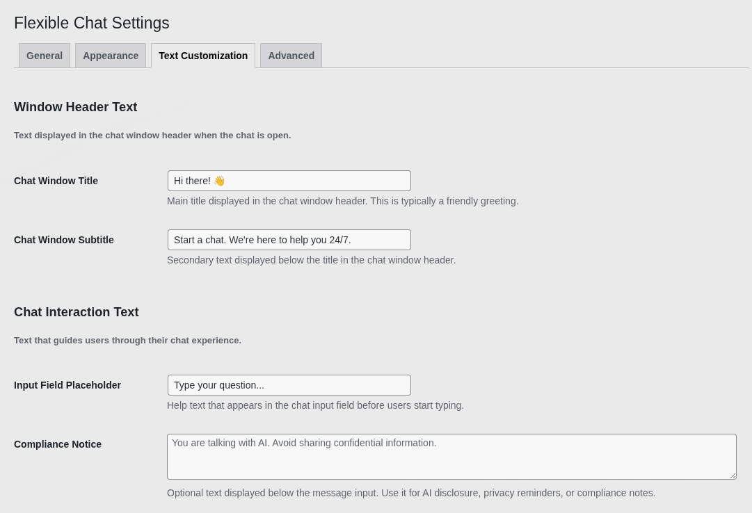 Advanced Configuration – Enable streaming, file uploads, persistent history, and custom metadata.