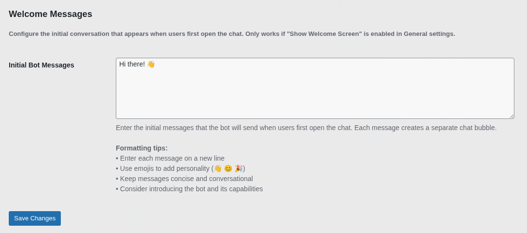 Real-time chat interface showing user messages and streaming bot responses.
