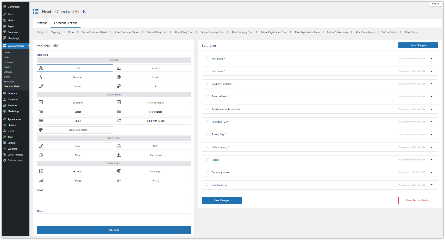 General options for the E-mail field