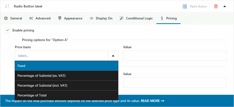 Settings in the Advanced tab