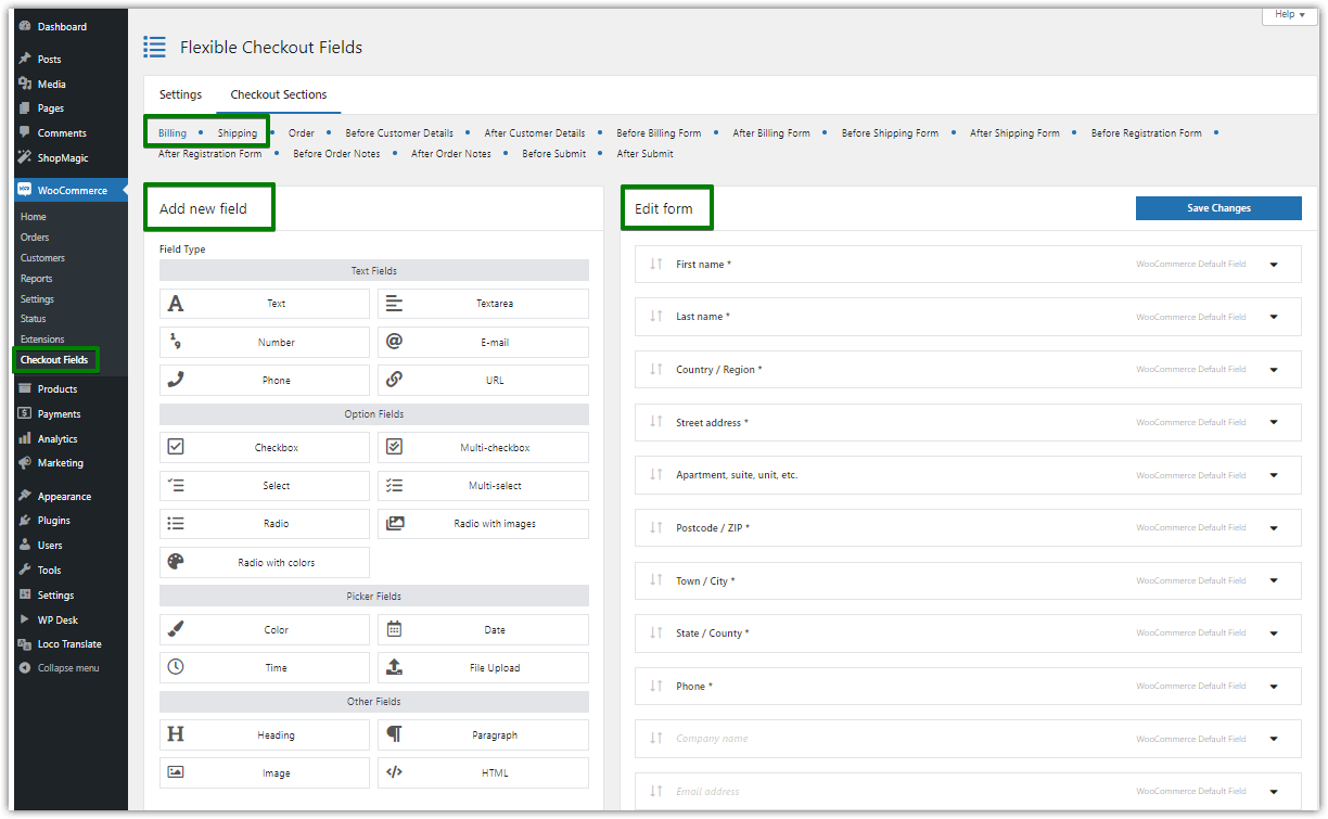 Settings in the Display On tab