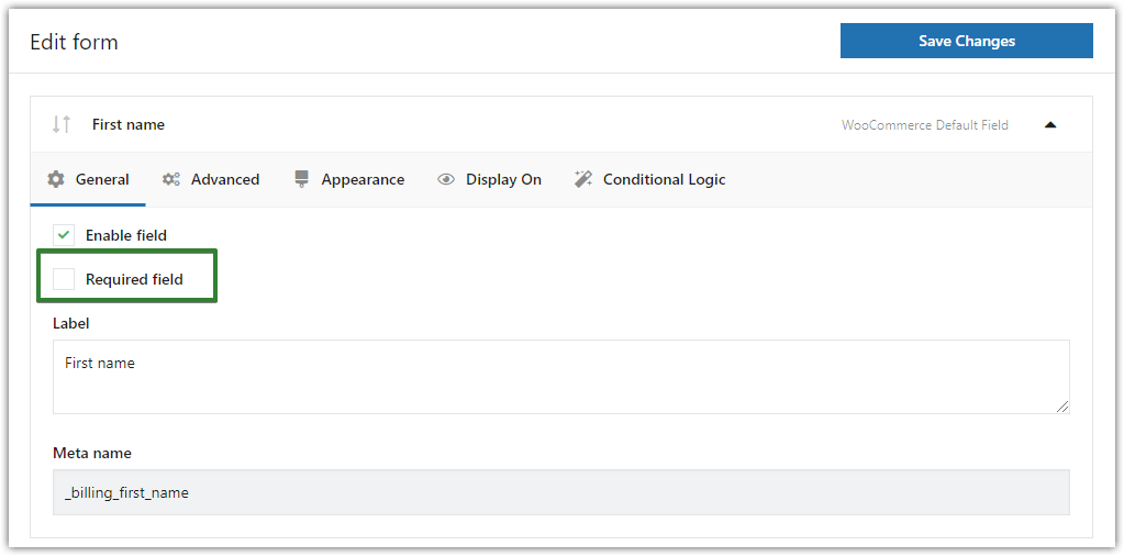 Appearance of the custom WooCommerce checkout field