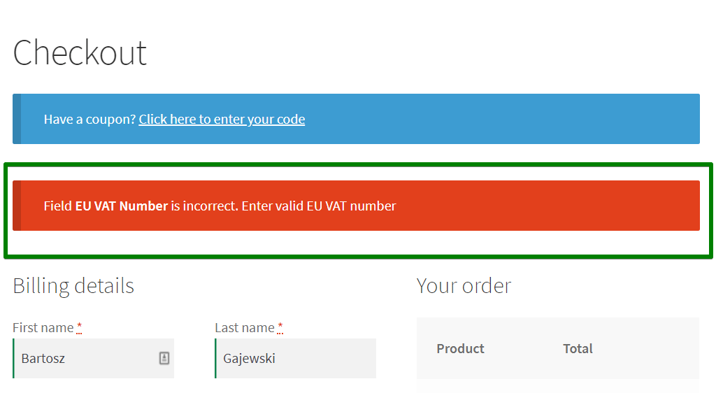 Add an EU VAT number field to the WooCommerce checkout page