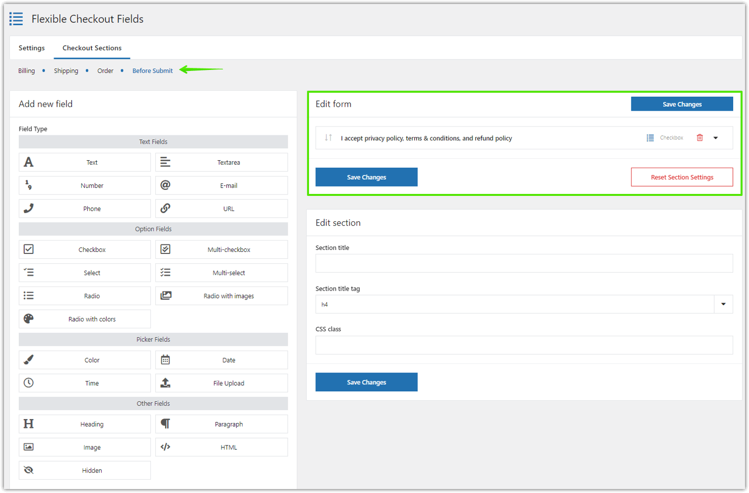 Advanced fields for Custom sections of the WooCommerce checkout page (PRO)