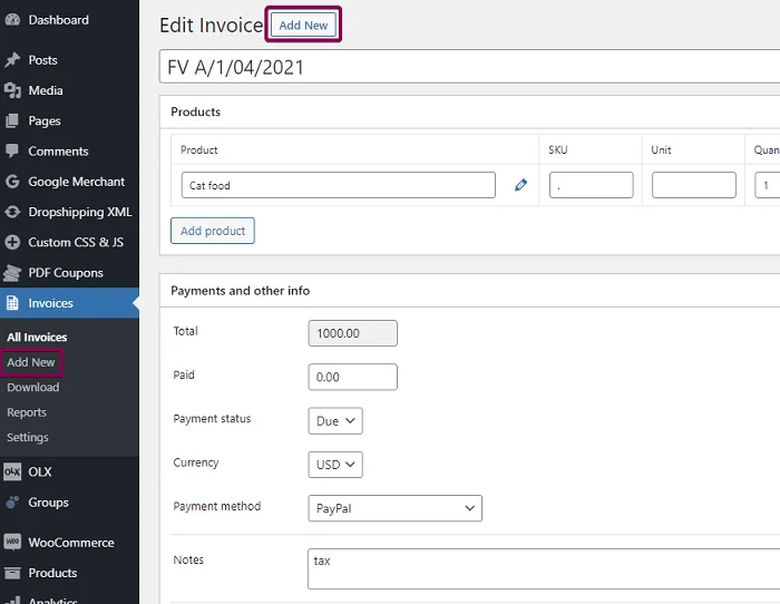 Invoice Settings.