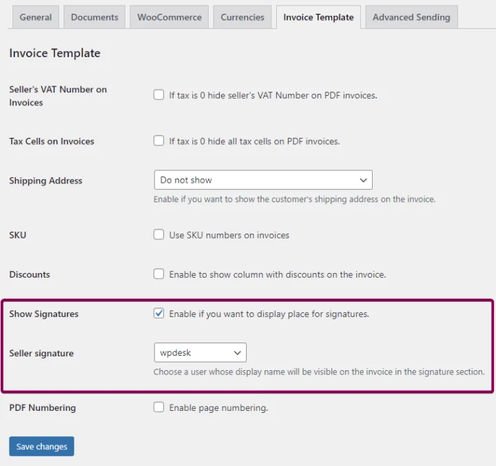 Download the document (PDF receipt) from the WooCommerce order screen.