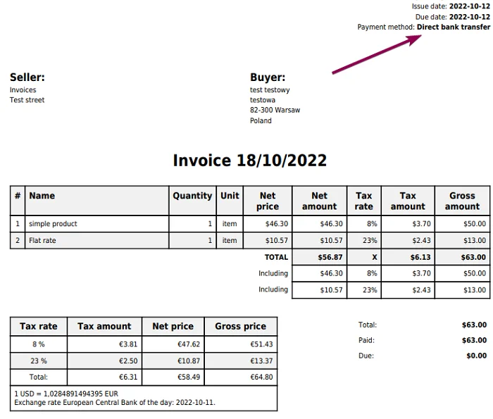 Set the seller data for your WooCommerce PDF invoices.