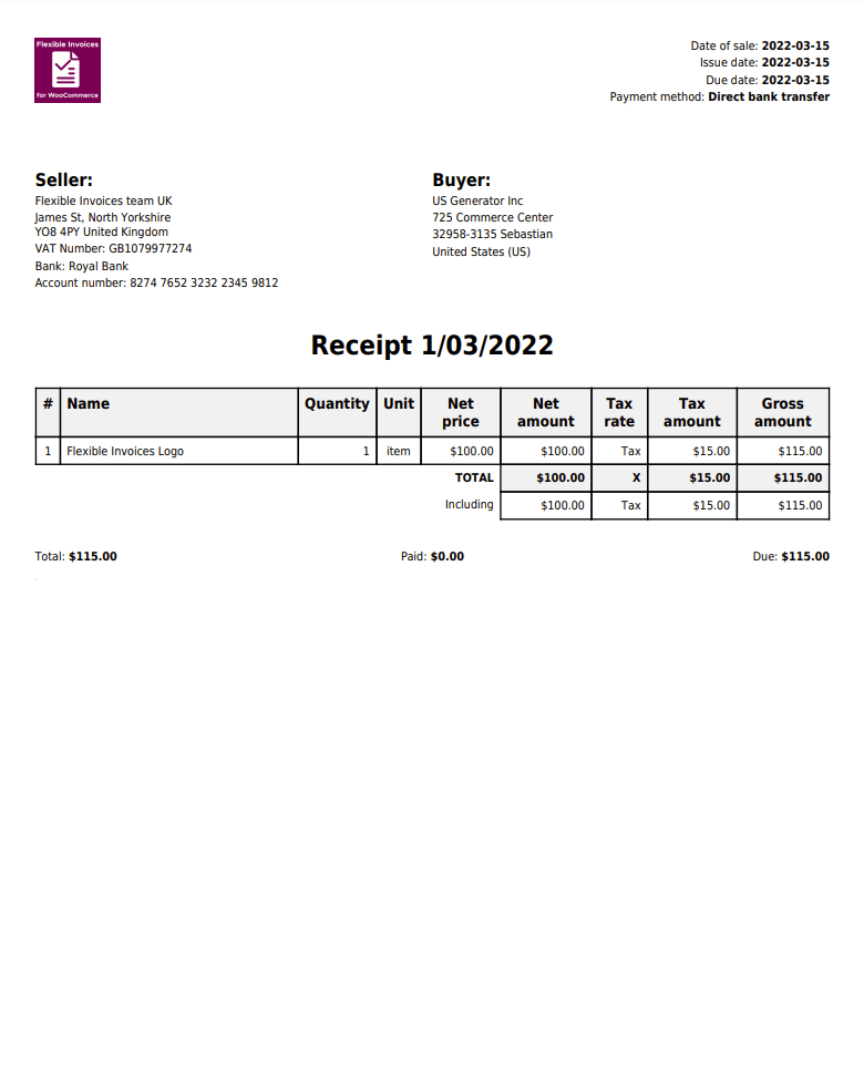 Print a WooCommerce invoice with the seller's signature.