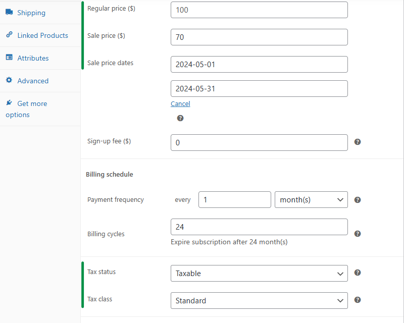 Subscription in WooCommerce - product page.
