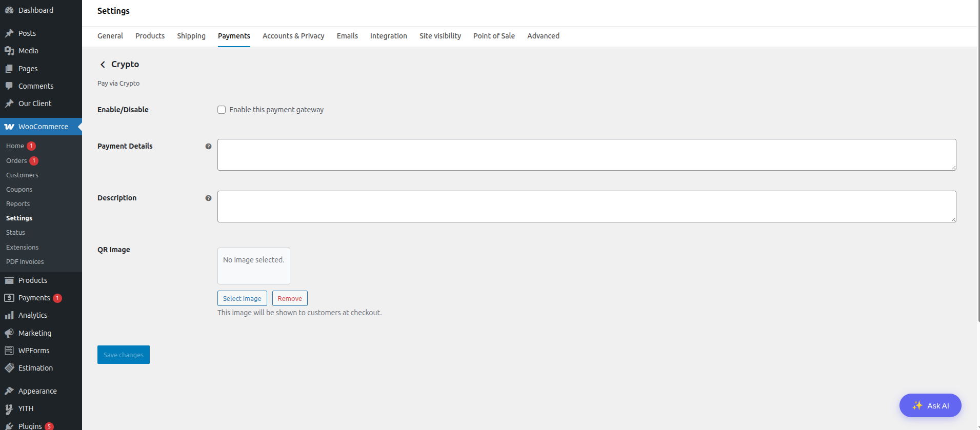 Example of payment details in the customer email.