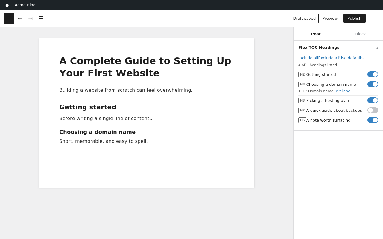 The FlexiTOC Headings manager panel.