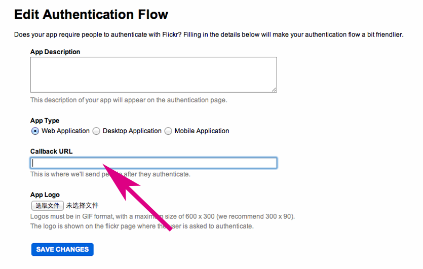Set the "Callback URL" to you site URL.