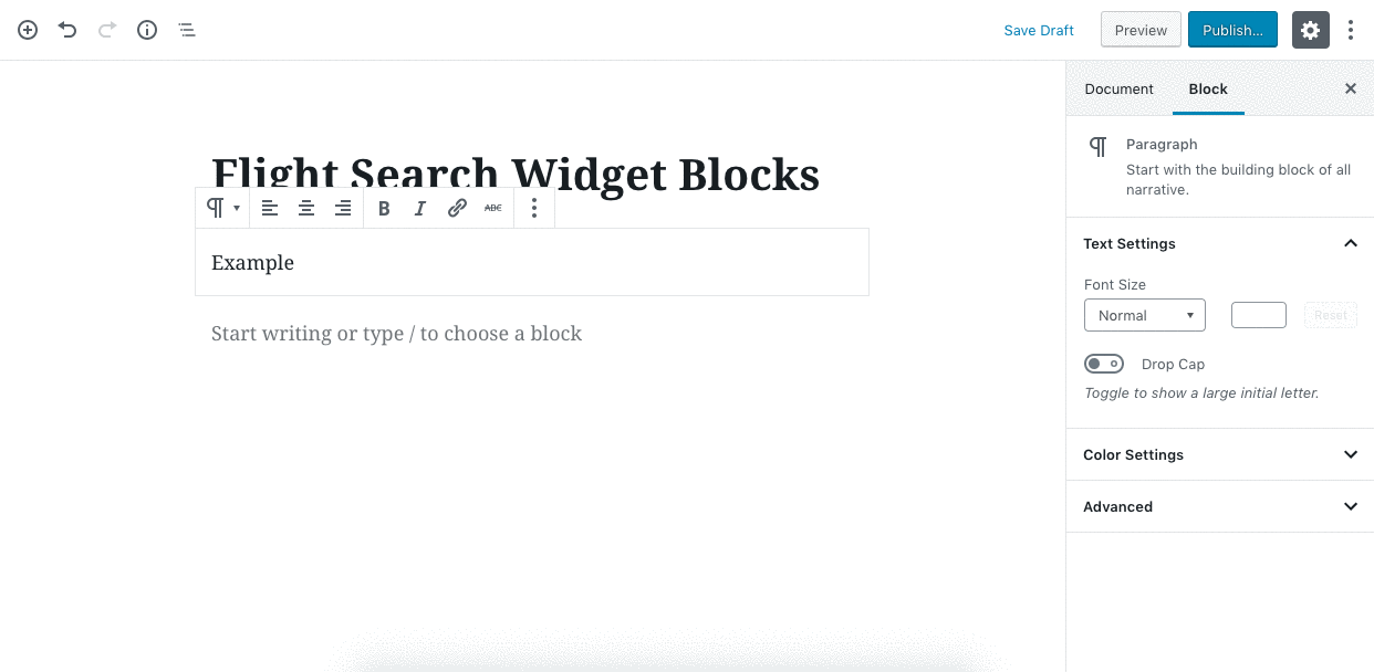 Adding SkyScanner widget block to a blog page