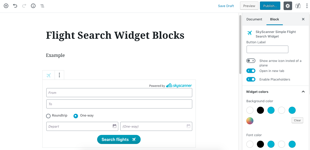 Widget block settings