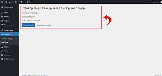 After you have selected the file, you need to click on the ‘Install Now’ button. WordPress will now upload the plugin file from your computer and install it for you. You will see a success message like this after the installation is finished.