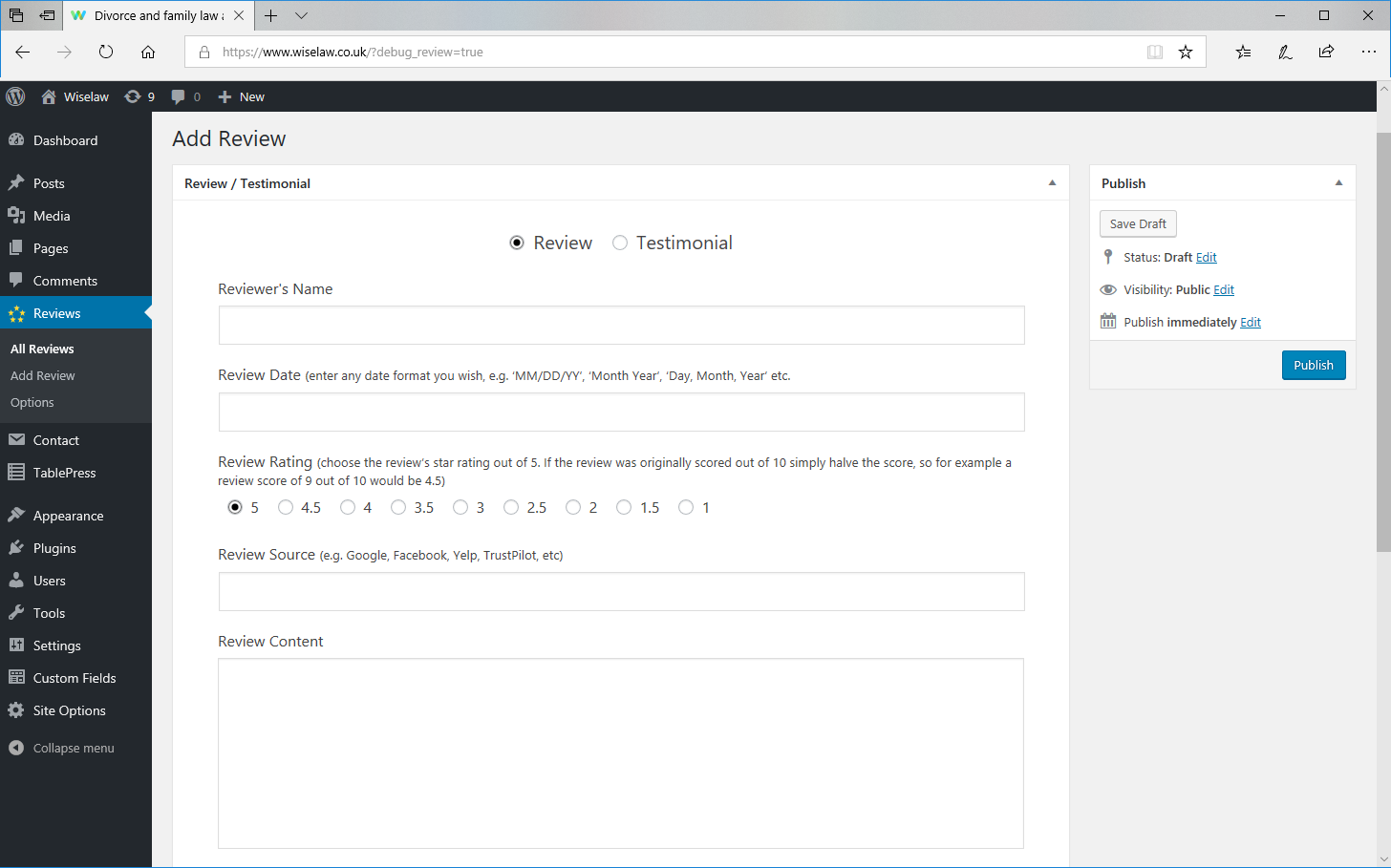 Adding a Review or Testimonial