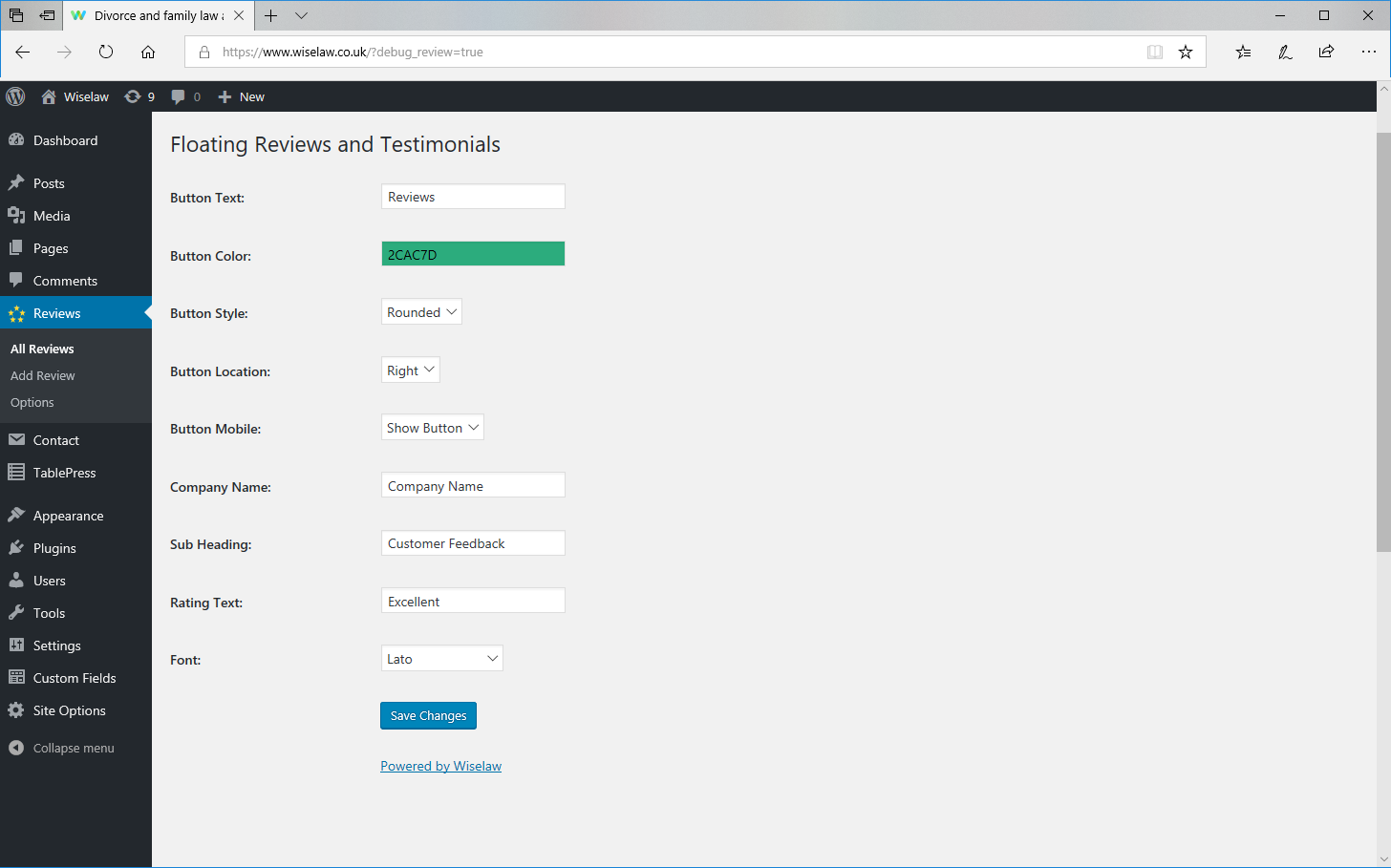 Options page