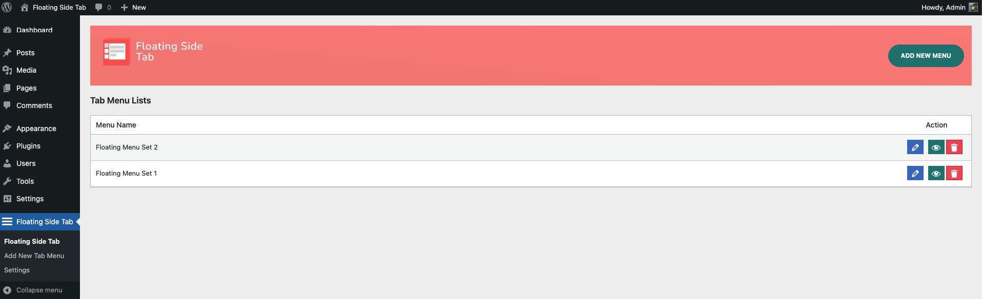 Floating Side Backend Global Settings
