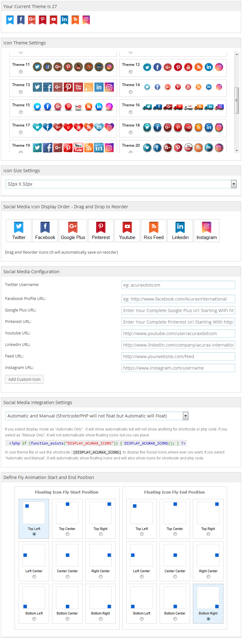 Floating Social Media Icon Plugin Settings Full Page