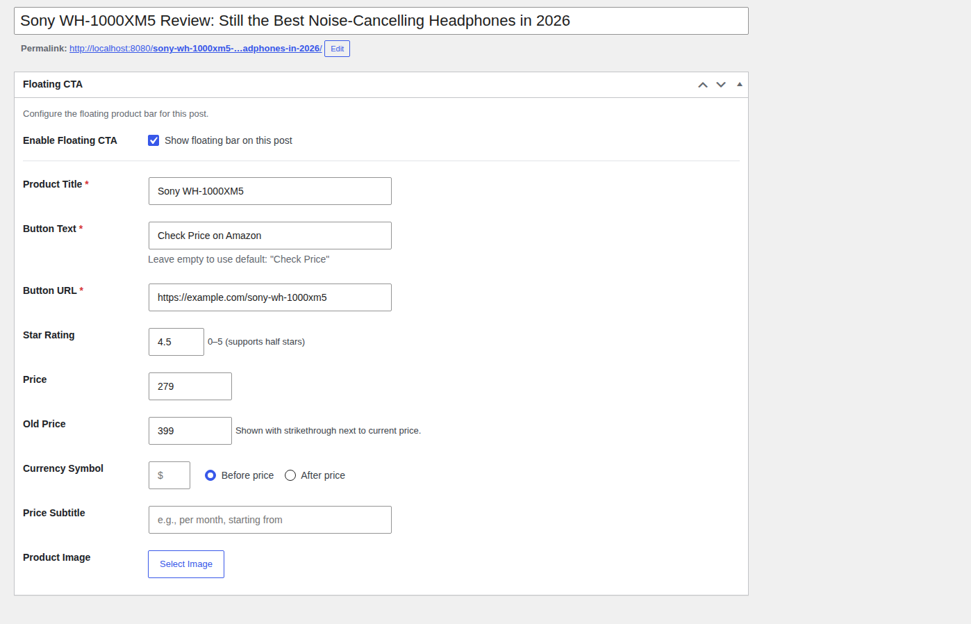 Per-post configuration in the meta box