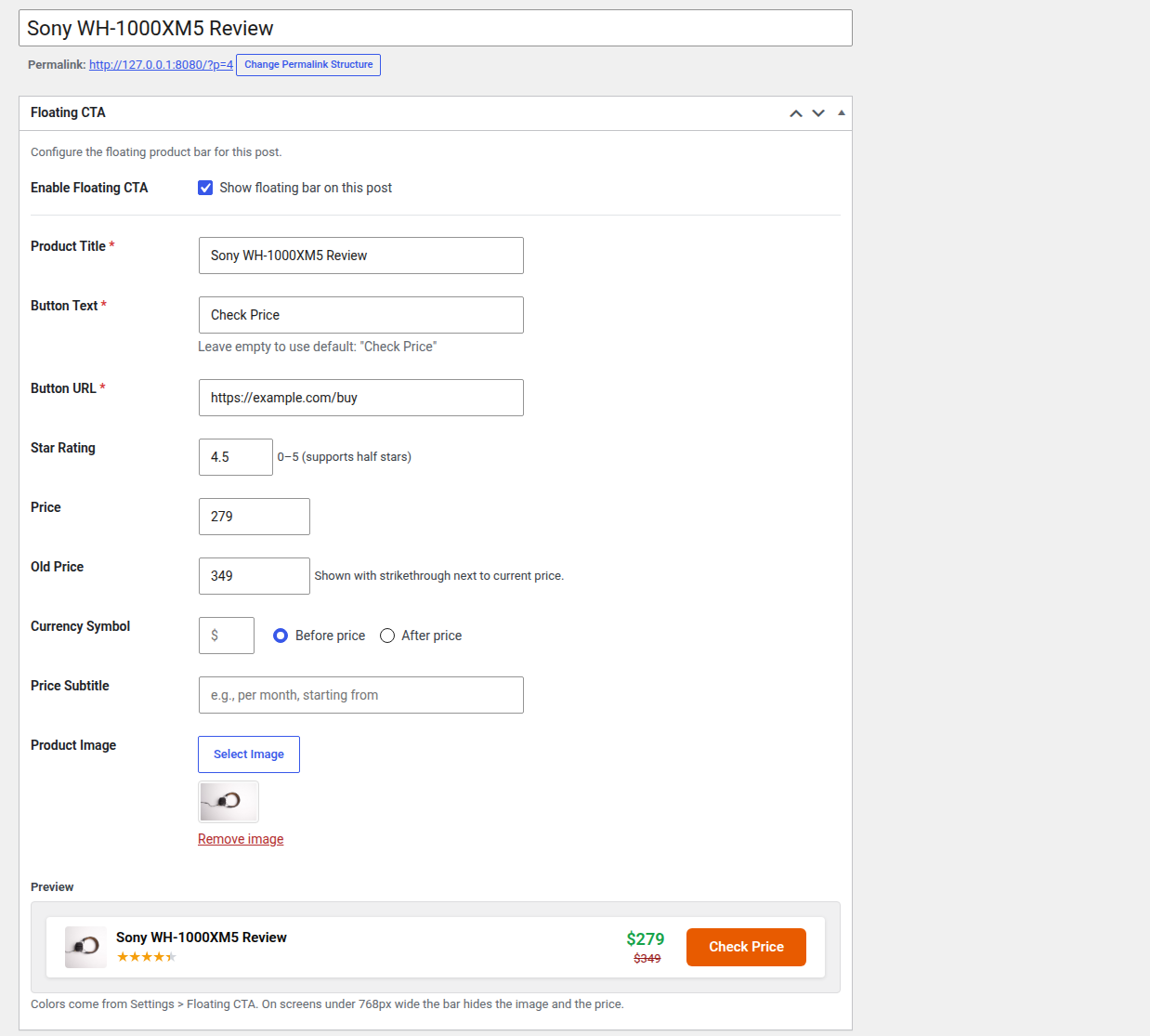 Live preview in the post editor