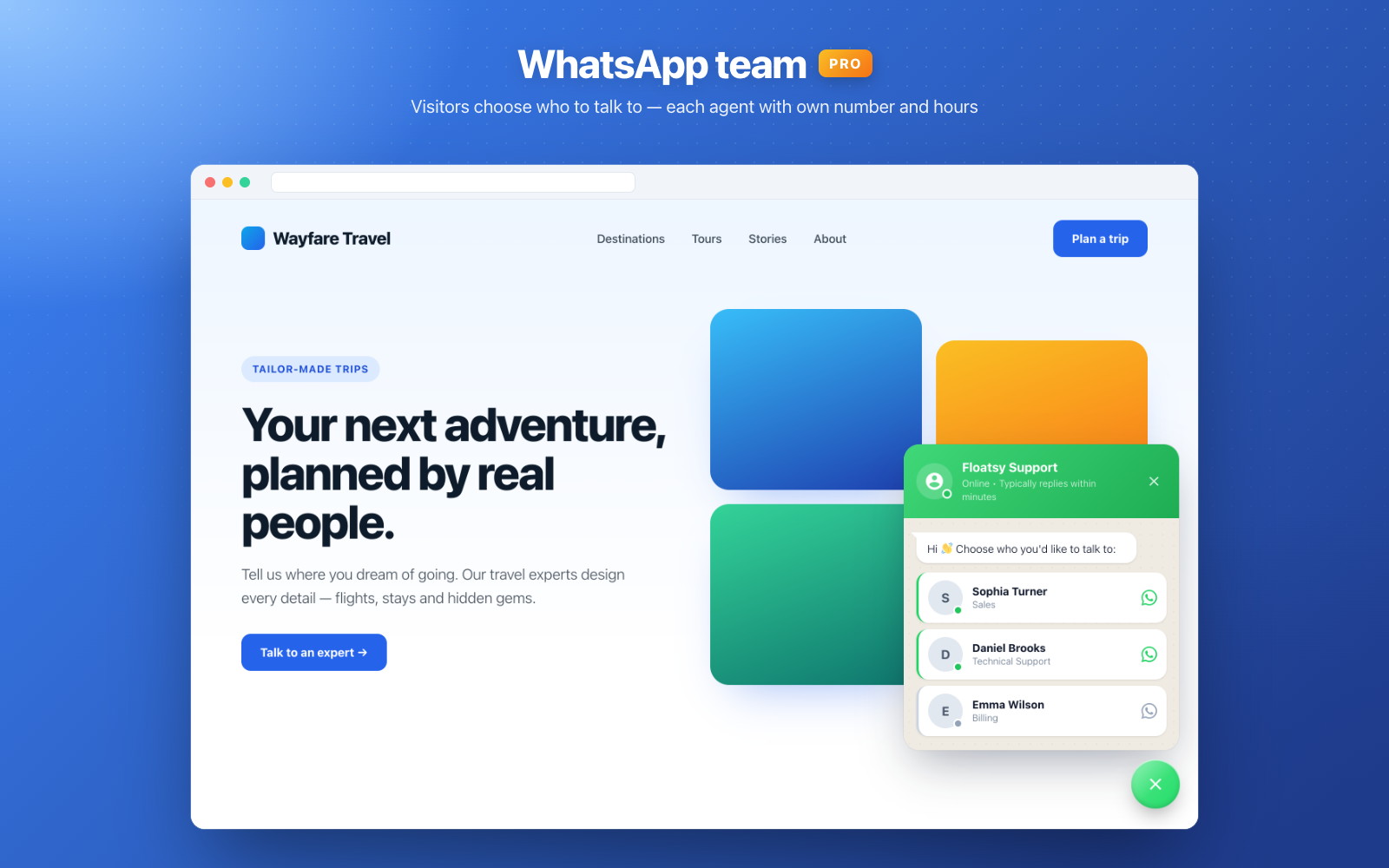 PRO — WhatsApp team: visitors choose who to talk to