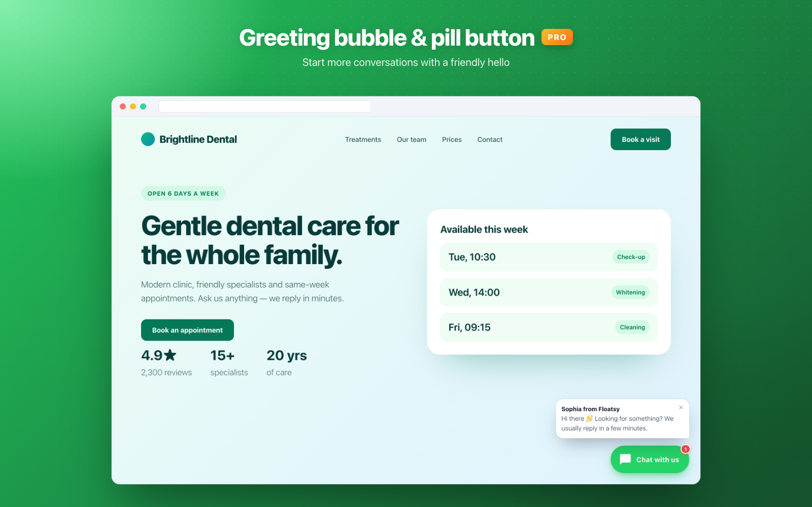 PRO — Greeting bubble and "Pill + text" button