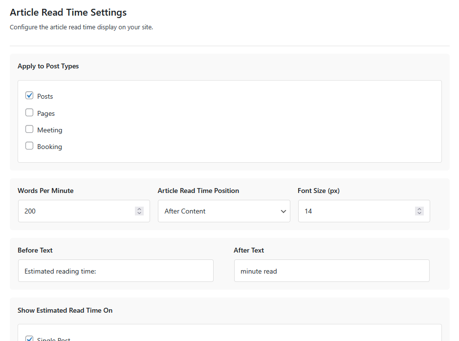 Configure Article Read Time