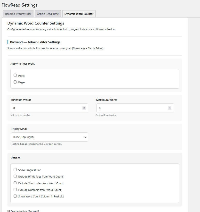 Configure Dynamic Word Counter