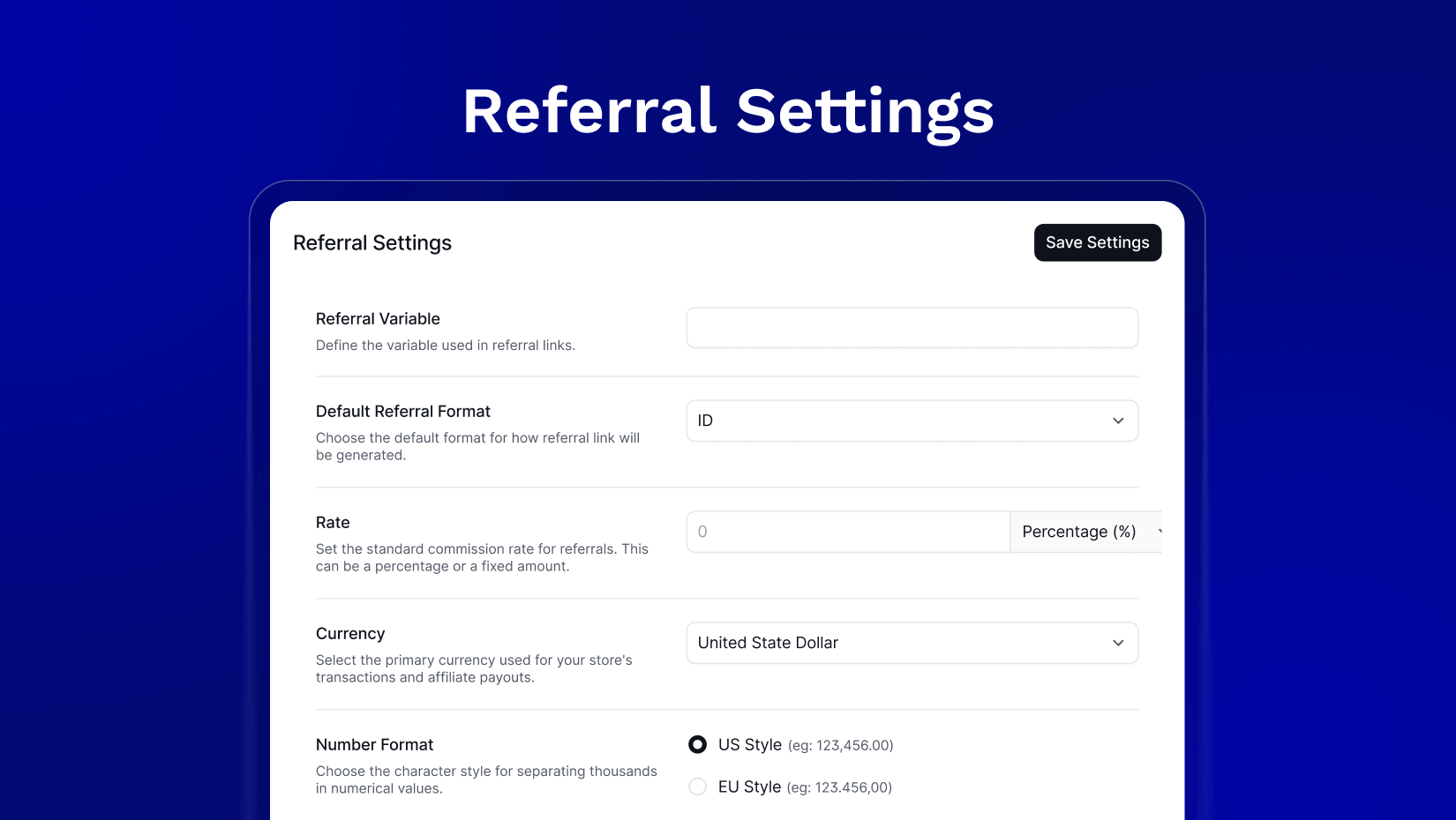Referral Settings