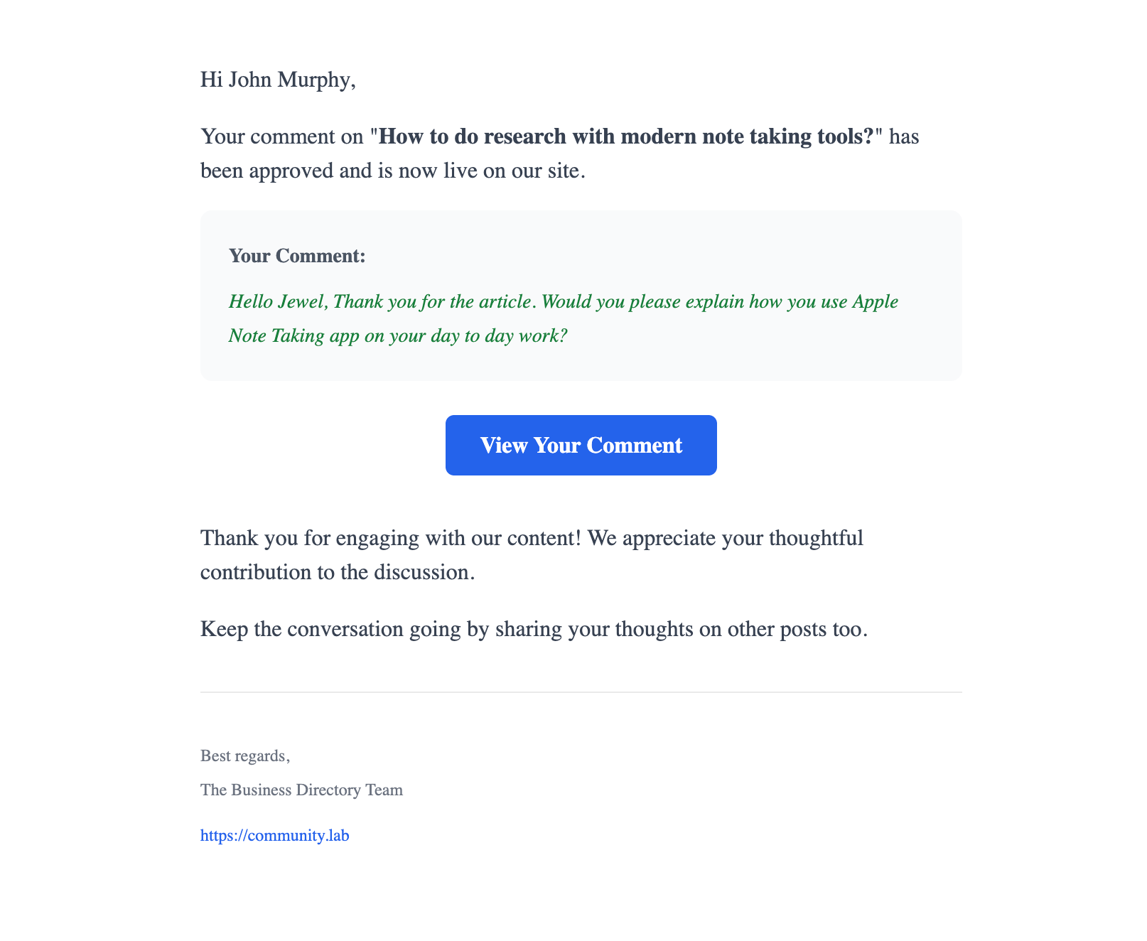 Notification Email on Comment Approval